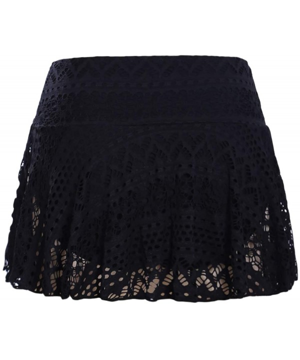 Women's Lace Crochet Skirted Bikini Bottom Swimsuit Shorts Skort Flattering Swimdress - Black Skirt - CL18N89E40H $15.26-Tank...