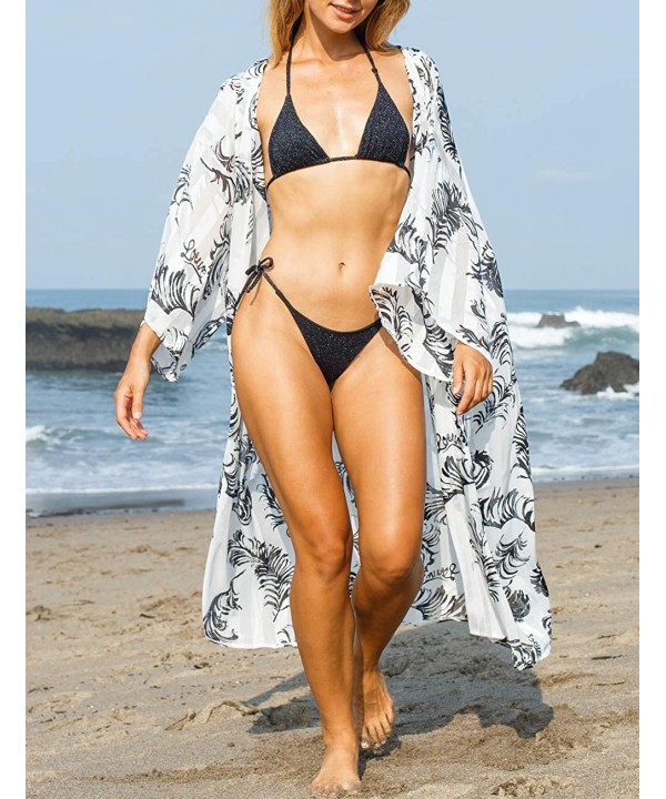 Casual Beach Cover Up for Women Print Bikini Kimono Cardigan Swimwear - A- Feather Print - CT198KWWRCD $21.35-Cover-Ups