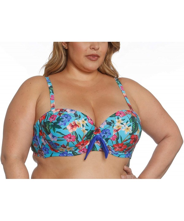 Women's Plus Swimwear Moulded Cup Bikini Top-Sizes 16-24 - Tiki Time Print - C218NADTNCT $35.28-Tops