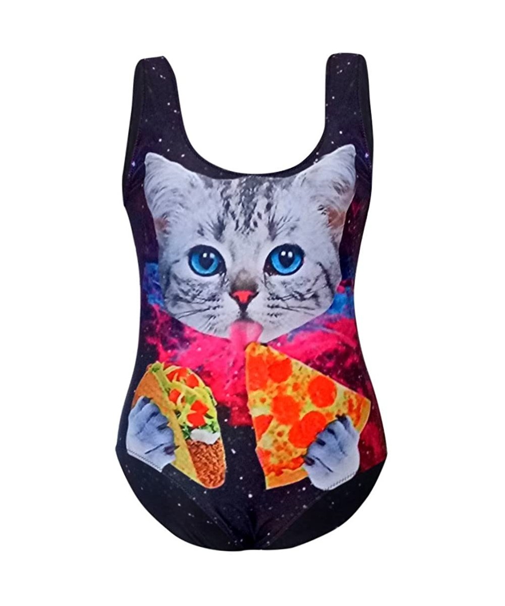 Women Sexy High Cut One Piece Swimsuit Funny Bathing Suit Monokini Swimwear- Women's Cat Print One-Piece Swimsuit- Beach Bath...