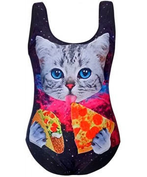 Women Sexy High Cut One Piece Swimsuit Funny Bathing Suit Monokini Swimwear- Women's Cat Print One-Piece Swimsuit- Beach Bath...