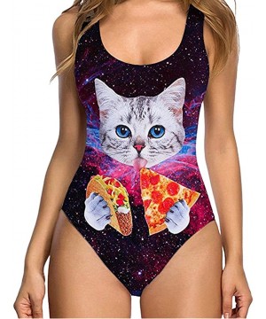 Women Sexy High Cut One Piece Swimsuit Funny Bathing Suit Monokini Swimwear- Women's Cat Print One-Piece Swimsuit- Beach Bath...