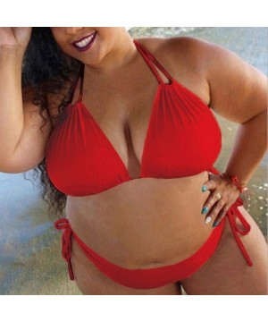 Plus Size 2Pcs Swimwear For Womens Solid Push Up Padded Plus Size Bikini Set Casual Swimsuit Bathing Suit - Red - CL196H8HS9R...