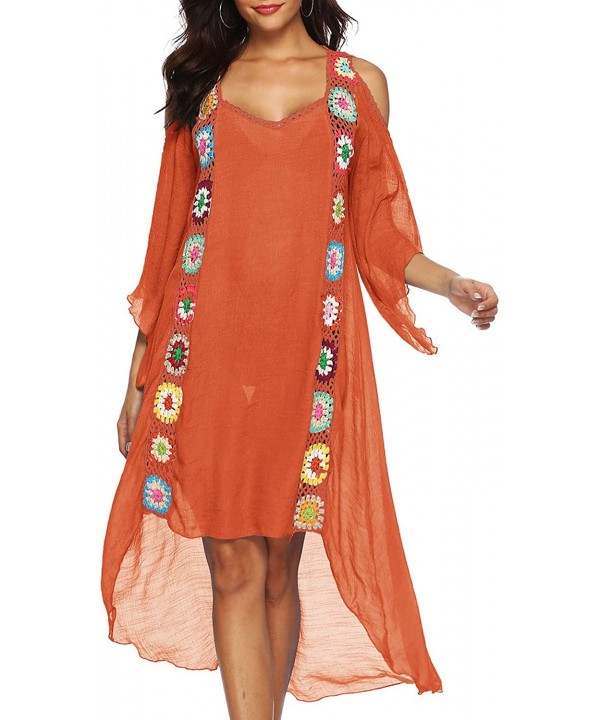 Swimsuit Cover Ups for Women Bathing Suit Coverups Plus Size Ladies Beach Dress Crochet Bikini Wear - Orange - C1195W9WL43 $2...