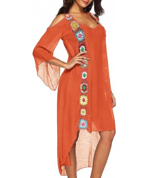 Swimsuit Cover Ups for Women Bathing Suit Coverups Plus Size Ladies Beach Dress Crochet Bikini Wear - Orange - C1195W9WL43 $2...