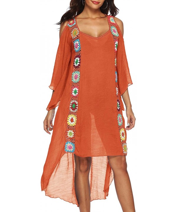 Swimsuit Cover Ups for Women Bathing Suit Coverups Plus Size Ladies Beach Dress Crochet Bikini Wear - Orange - C1195W9WL43 $2...