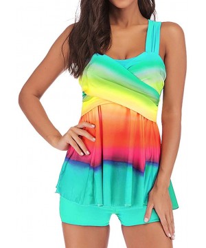 Women's Two Piece Tankini Swimsuits with Boy Shorts Color Block Racerback Tankini Top with Swim Bottoms Swimsuit Green - CU19...