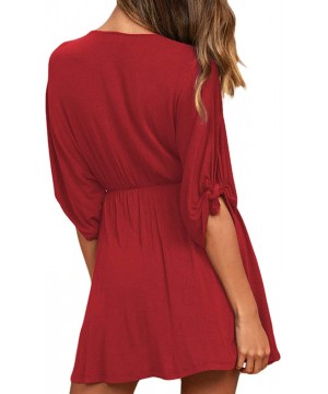 Women's Summer Casual V Neck Flowy T Shirt Cover up Dress - Red - CE1983WI7RR $32.30-Cover-Ups