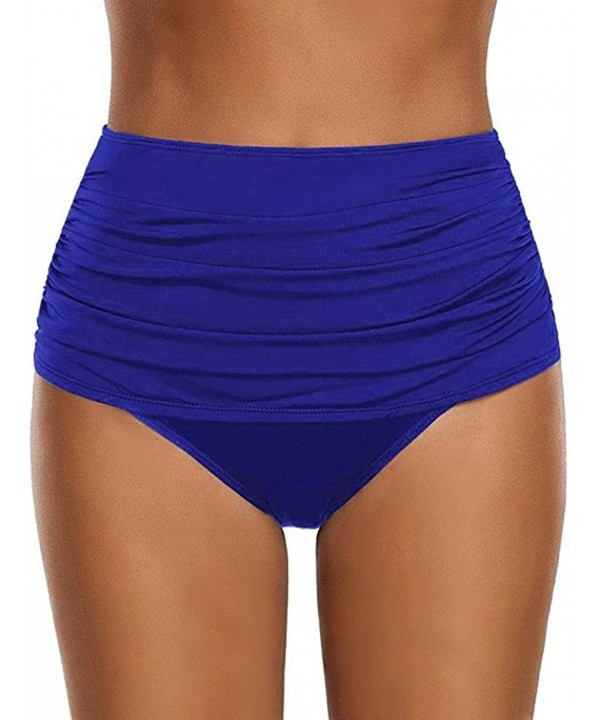 Women's High Waisted Swim Bottom Ruched Bikini Tankini Briefs Plus Size Swimsuit for Ladies - Blue - CA18EUD4OUO $7.52-Sets