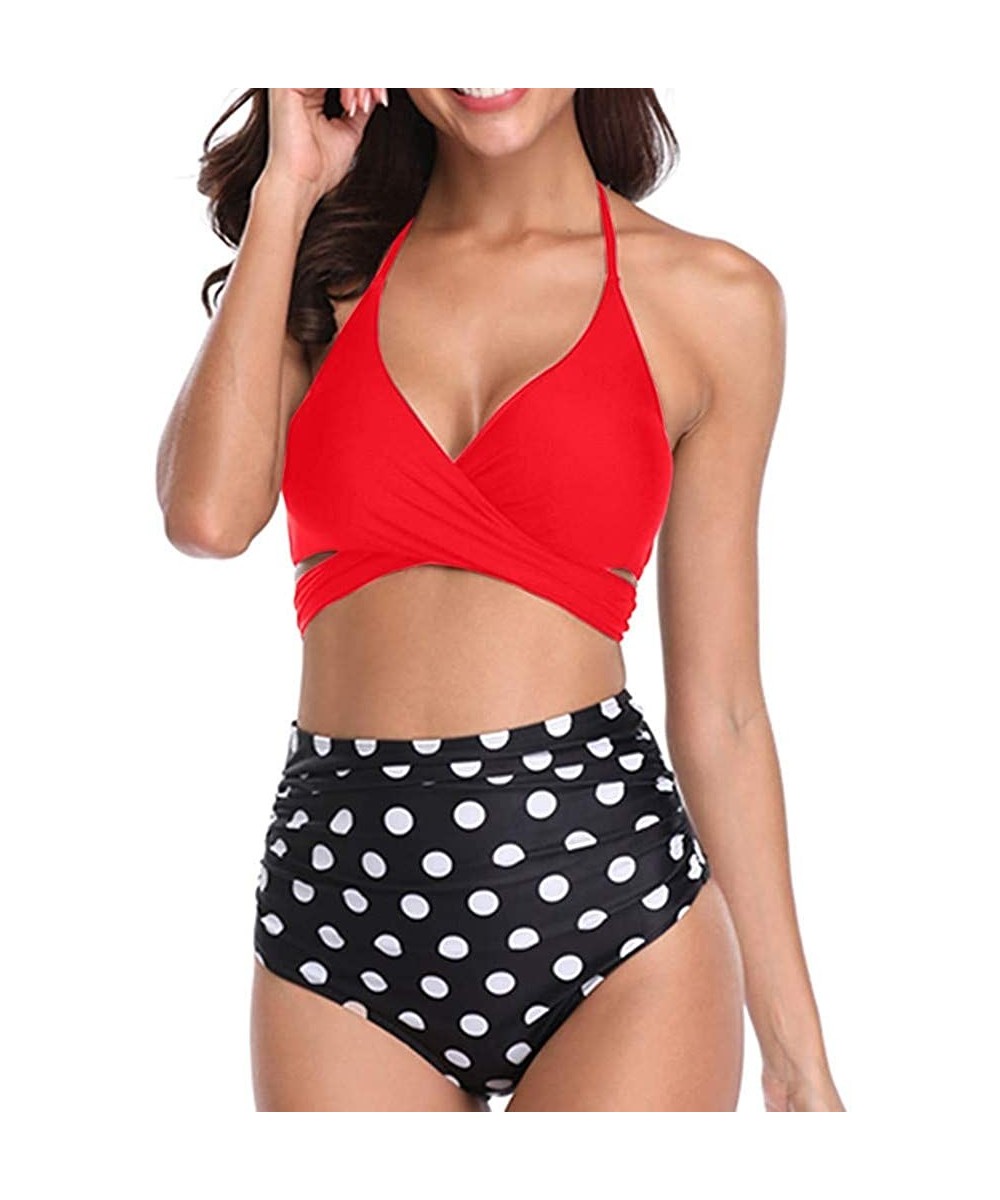 Swimsuits for Women Bikini High Waist Bikini Set Tummy Control High Rise Two Piece Swimsuits Bathing Suits Z1 red - CK195QAS0...