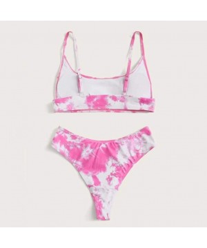 2020 Women's Sexy Tie-Dye Bikini Set Vintage Scoop Neck Front Knot Tops Ruffle Bottom Swimsuit - G-pink - CJ1903E2WQO $21.93-...