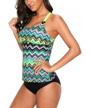 Womens Striped Printed Bandeau Tankini Swimsuits Top No Bottom - Green - CC1982REOXA $14.84-Tops