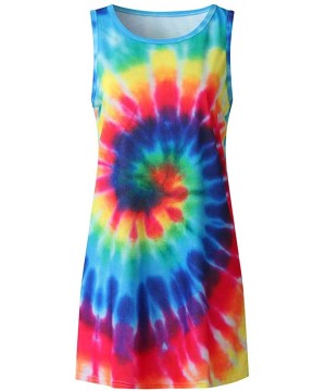 Dresses for Women Casual Summer-Tie Dye Tunic Tops Mini Dresses Beach Cover Up Tank Dress Sundress - Hot Pink - CX190N0NXS3 $...