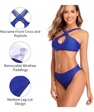 Women Cross Back Bikini Swimsuit Two Piece Padded Bathing Suit - Royal Blue - CU18Z2XT8U3 $28.84-Sets