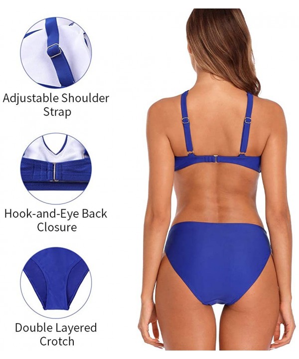 Women Cross Back Bikini Swimsuit Two Piece Padded Bathing Suit - Royal Blue - CU18Z2XT8U3 $28.84-Sets