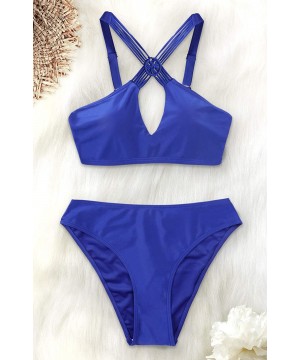 Women Cross Back Bikini Swimsuit Two Piece Padded Bathing Suit - Royal Blue - CU18Z2XT8U3 $28.84-Sets