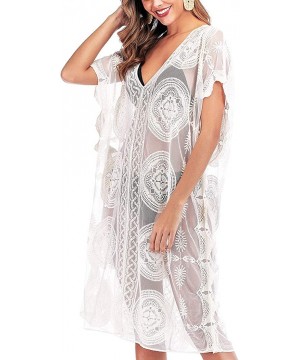 Women's Swimsuit Cover Up Bikini Beach Bathing Suit Swimwear Lace Dress One Size - White - CF193Z6654L $22.28-Cover-Ups