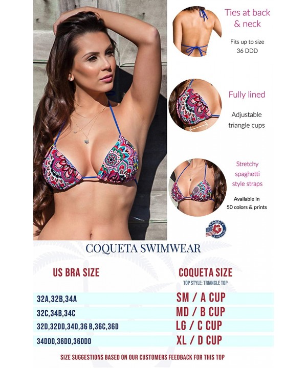 Coqueta Swimwear Women's Brazilian Bikini Triangle Top Non Padded Sexy Separates - .Fig - C318LNGSQTS $14.21-Tops