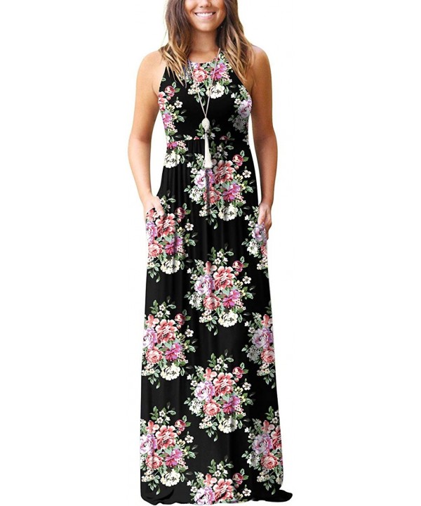 Women's Sleeveless Racerback Loose Plain Maxi Dresses Casual Long Dresses with Pockets - Peony Black - CK18SSLG5ND $28.62-Cov...