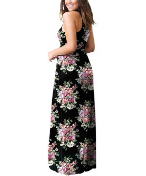 Women's Sleeveless Racerback Loose Plain Maxi Dresses Casual Long Dresses with Pockets - Peony Black - CK18SSLG5ND $28.62-Cov...