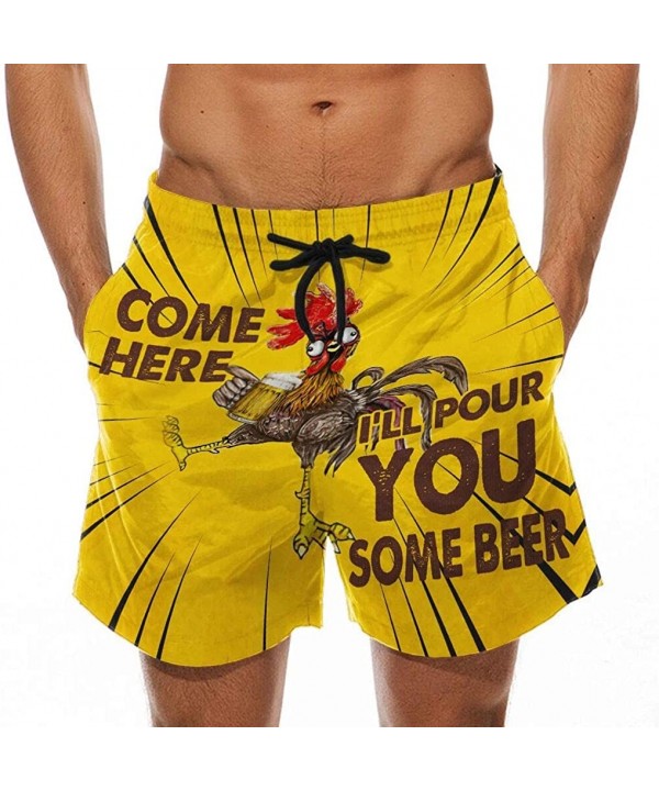 Summer Swim Trunks Men's 2020 Funny Fashion Turkey Pattern Beach Shorts Pants - Yellow_5 - CA19DEITRXY $14.36-Trunks