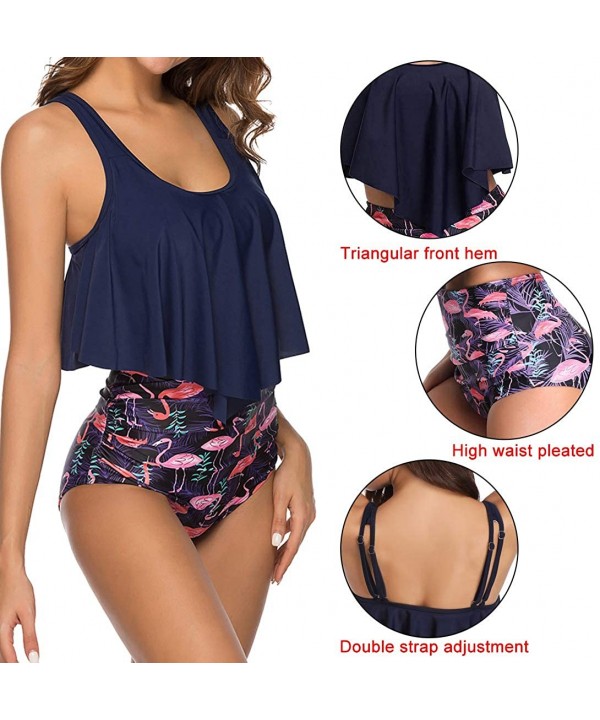 Swimsuits for Women Two Piece Bathing Suits Ruffled Flounce Top with High Waisted Bottom Bikini Set - Navy Blue - C8196U5XEQ5...