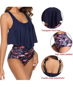 Swimsuits for Women Two Piece Bathing Suits Ruffled Flounce Top with High Waisted Bottom Bikini Set - Navy Blue - C8196U5XEQ5...