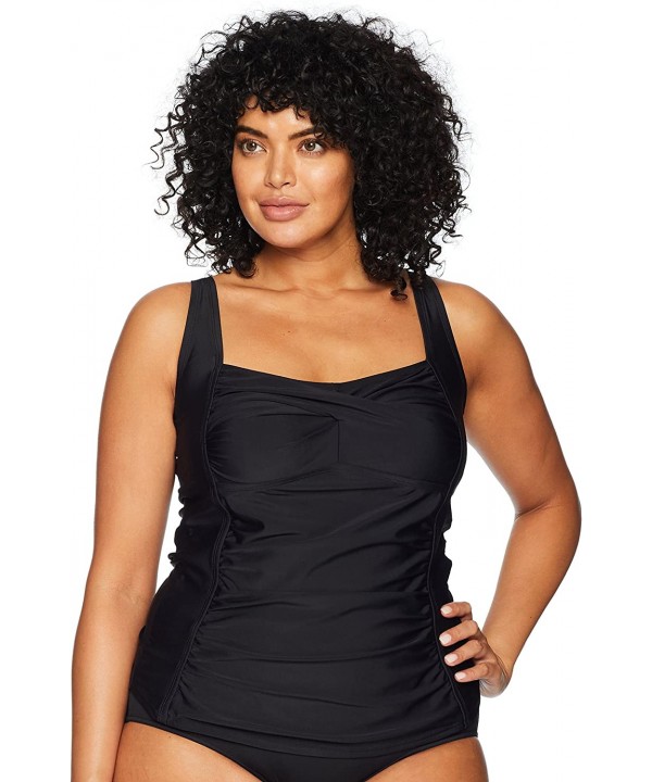 Women's Plus Size Swimwear Classic Center Front-Twist Tankini Top - Ebony - CX188I892NK $27.46-Tankinis