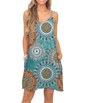 Women's Summer Spaghetti Strap Casual Swing Tank Beach Cover Up Dress with Pockets - 1print Green - CX18QTG99GI $27.26-Cover-Ups