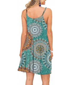 Women's Summer Spaghetti Strap Casual Swing Tank Beach Cover Up Dress with Pockets - 1print Green - CX18QTG99GI $27.26-Cover-Ups