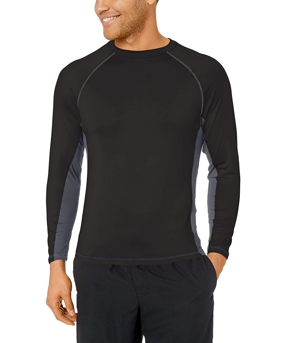 Men's Sun Protection Rashguard Swim Shirt - Black/Grey Wave - CZ180Q4HS3K $23.47-Rash Guards