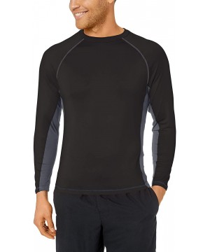 Men's Sun Protection Rashguard Swim Shirt - Black/Grey Wave - CZ180Q4HS3K $23.47-Rash Guards