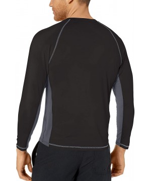 Men's Sun Protection Rashguard Swim Shirt - Black/Grey Wave - CZ180Q4HS3K $23.47-Rash Guards