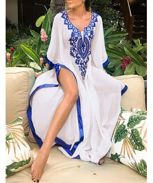 Women Chiffon Plus Size Bathing Suit Cover Up Beach Long Caftan Dress - A-white - C719333L8W2 $20.44-Cover-Ups