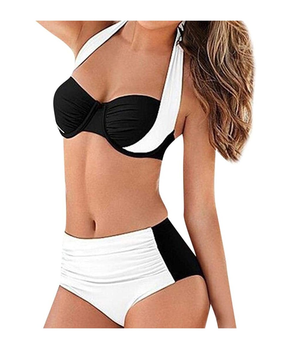 Triangle Bikini Bathing Suit Size Splicing Bandage Push Up Swimsuit - White - C318UGAW43I $13.16-Sets