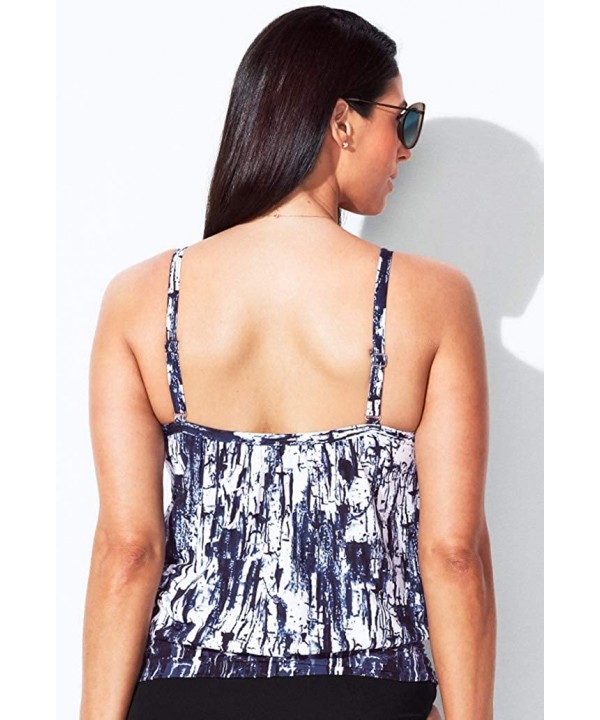 Women's Plus Size Blue White Blouson Tankini Top - Blue - C418I5X8C58 $39.85-Tankinis