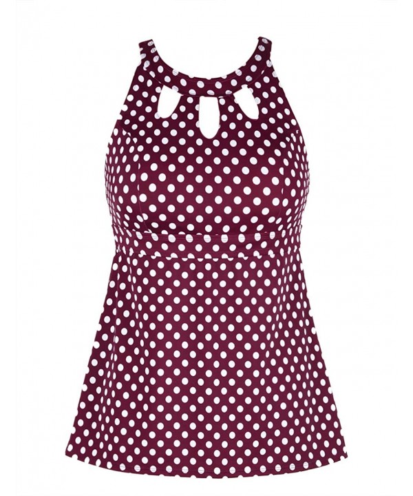 Women's Halter High Neck Tankini Top Key Hole Bathing Suit - Fuchsia&white Dots - C5192ZGIXW8 $25.62-Tankinis