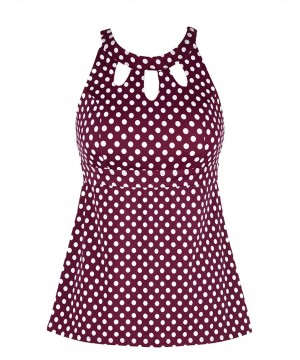 Women's Halter High Neck Tankini Top Key Hole Bathing Suit - Fuchsia&white Dots - C5192ZGIXW8 $25.62-Tankinis