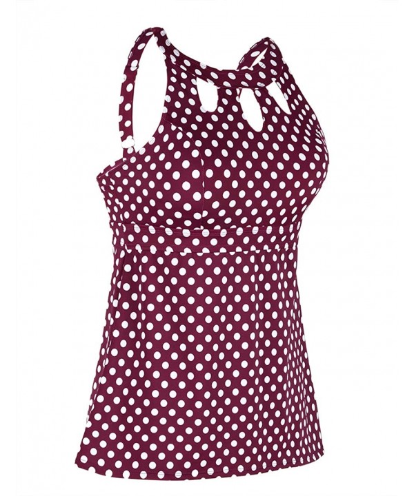 Women's Halter High Neck Tankini Top Key Hole Bathing Suit - Fuchsia&white Dots - C5192ZGIXW8 $25.62-Tankinis