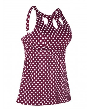 Women's Halter High Neck Tankini Top Key Hole Bathing Suit - Fuchsia&white Dots - C5192ZGIXW8 $25.62-Tankinis