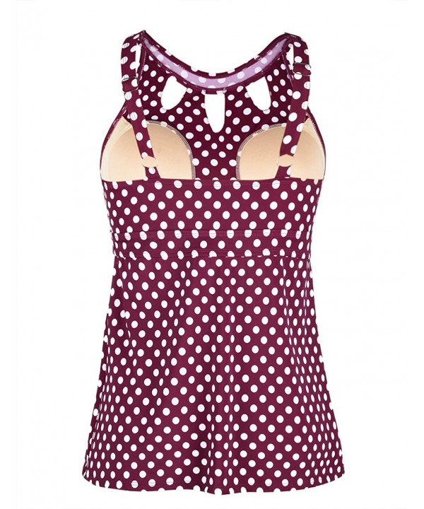 Women's Halter High Neck Tankini Top Key Hole Bathing Suit - Fuchsia&white Dots - C5192ZGIXW8 $25.62-Tankinis