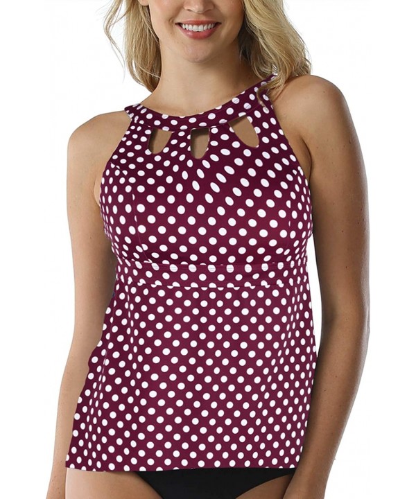 Women's Halter High Neck Tankini Top Key Hole Bathing Suit - Fuchsia&white Dots - C5192ZGIXW8 $25.62-Tankinis