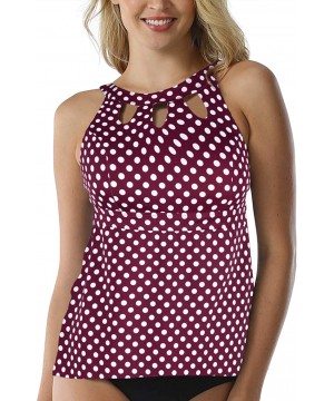 Women's Halter High Neck Tankini Top Key Hole Bathing Suit - Fuchsia&white Dots - C5192ZGIXW8 $25.62-Tankinis