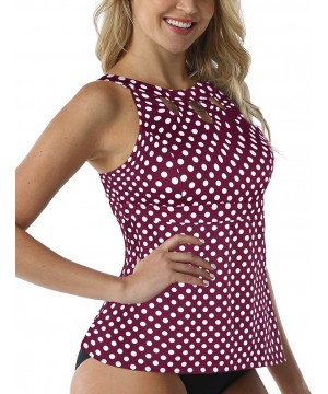 Women's Halter High Neck Tankini Top Key Hole Bathing Suit - Fuchsia&white Dots - C5192ZGIXW8 $25.62-Tankinis