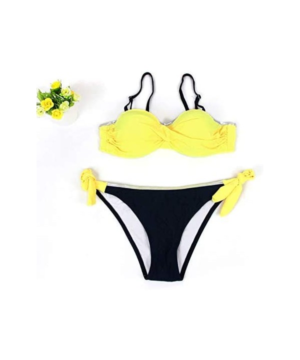 Swimsuits for Womens- Womens Padded Push-up Bra Bikini Set Swimsuit Bathing Suit Swimwear Beachwear - Yellow - CK18MH5QSS9 $1...