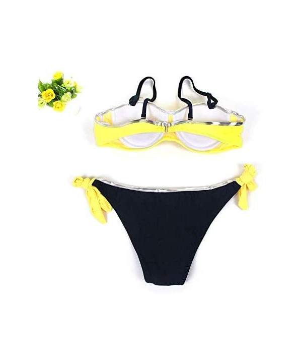 Swimsuits for Womens- Womens Padded Push-up Bra Bikini Set Swimsuit Bathing Suit Swimwear Beachwear - Yellow - CK18MH5QSS9 $1...