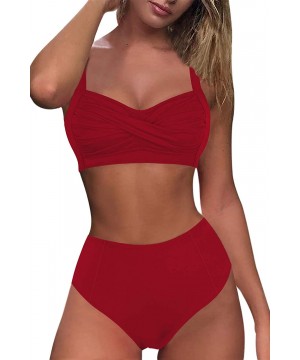 Women's Push Up 2 Piece Bikini High Waisted Swimsuit Bathing Suit - Red - CN1905ZMTYN $19.93-Sets