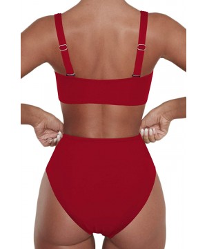 Women's Push Up 2 Piece Bikini High Waisted Swimsuit Bathing Suit - Red - CN1905ZMTYN $19.93-Sets