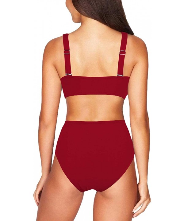 Women's Push Up 2 Piece Bikini High Waisted Swimsuit Bathing Suit - Red - CN1905ZMTYN $19.93-Sets