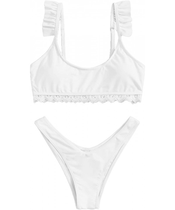 Women's Bathing Suits Spaghetti Strap Ruffle Wrap Bikini Set Two Piece Swimsuits - White-3 - CZ195TZSLQC $23.54-Sets